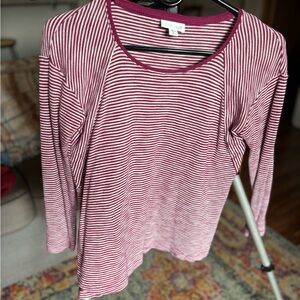 J Jill Striped Burgundy and White Women's Top cotton blend XS